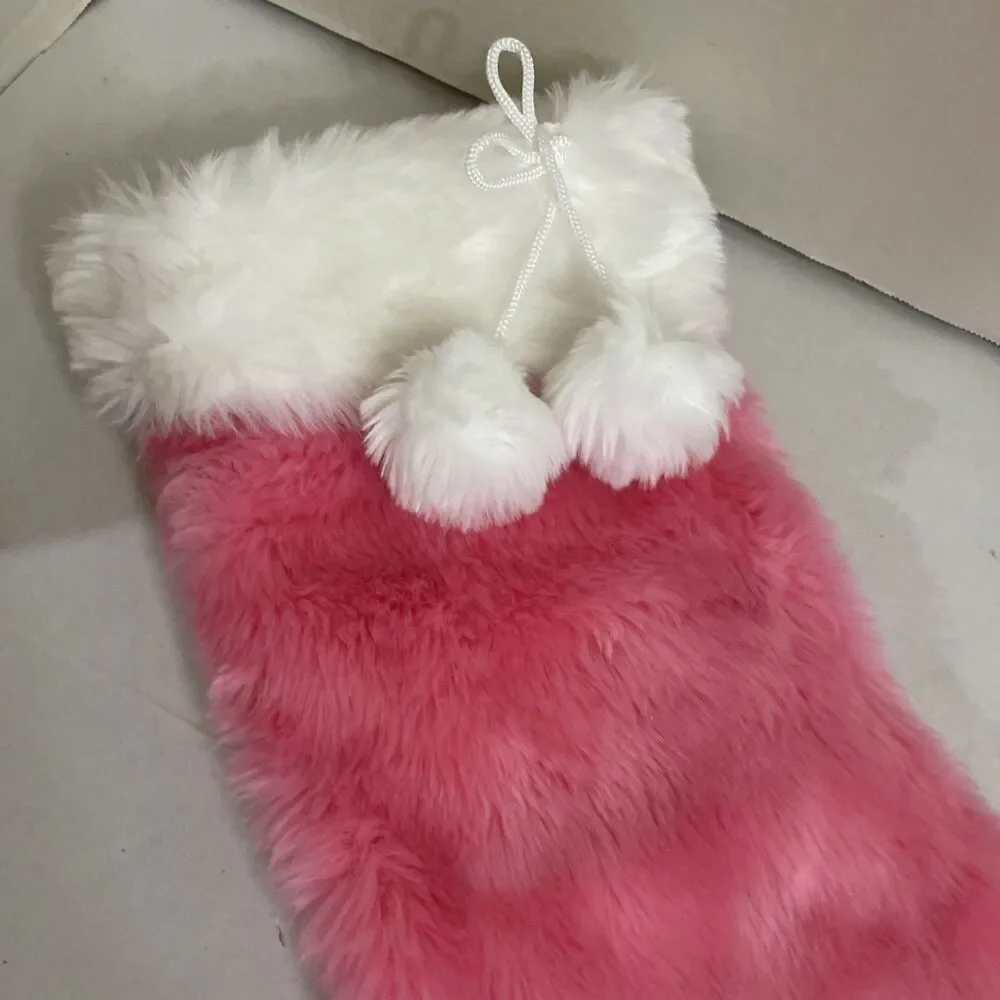 Lerrio & Bifeen Pink Faux Fur Christmas Stocking Pom Poms 20” Fuzzy
